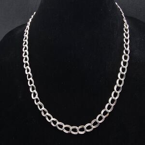 Silver Tone Double Curb Link Chain Necklace Light Weight Timeless Simple